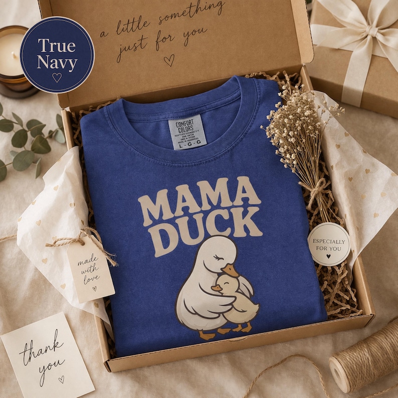 Mama Duck Shirt, Mothers Day Gift, Cute Mom Duck Tee, Minimal Animal Graphic Shirt, Comfort Colors Shirt, Gift for Mom, Aesthetic Mom Tee True Navy