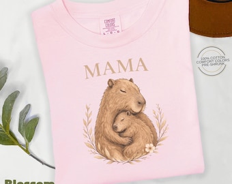 Mama Capybara Shirt, Mothers Day Gift for Mom, Cute Animal Mom Tee, Comfort Colors Shirt, Soft Neutral Capybara Graphic Tee