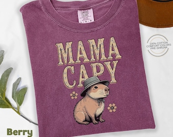 Mama Capybara Shirt, Mothers Day Gift, Cute Capybara Mom Tee, Floral Vintage Mom Shirt, Comfort Colors 1717, Animal Lover Gift