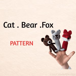 Crochet Finger Puppet Pattern – Bear, Cat, Fox Amigurumi PDF Bundle (Digital Download)