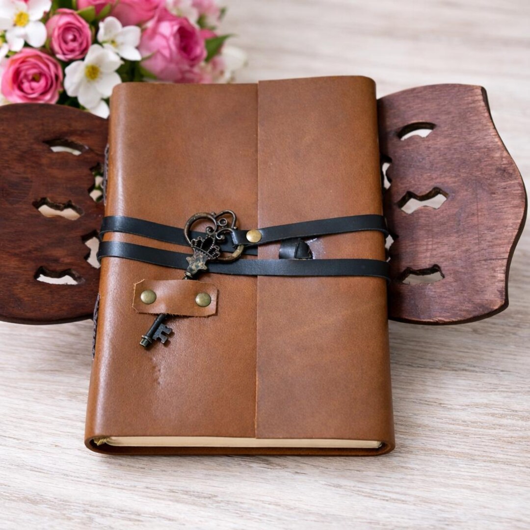 Handmade Leather Journal With Key Charm, Vintage Travel Diary, Rustic ...