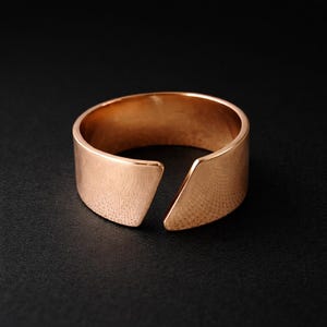 Rose Gold Sterling Silver Open Cuff Ring, Wide Adjustable Band, Minimalist Statement Jewelry