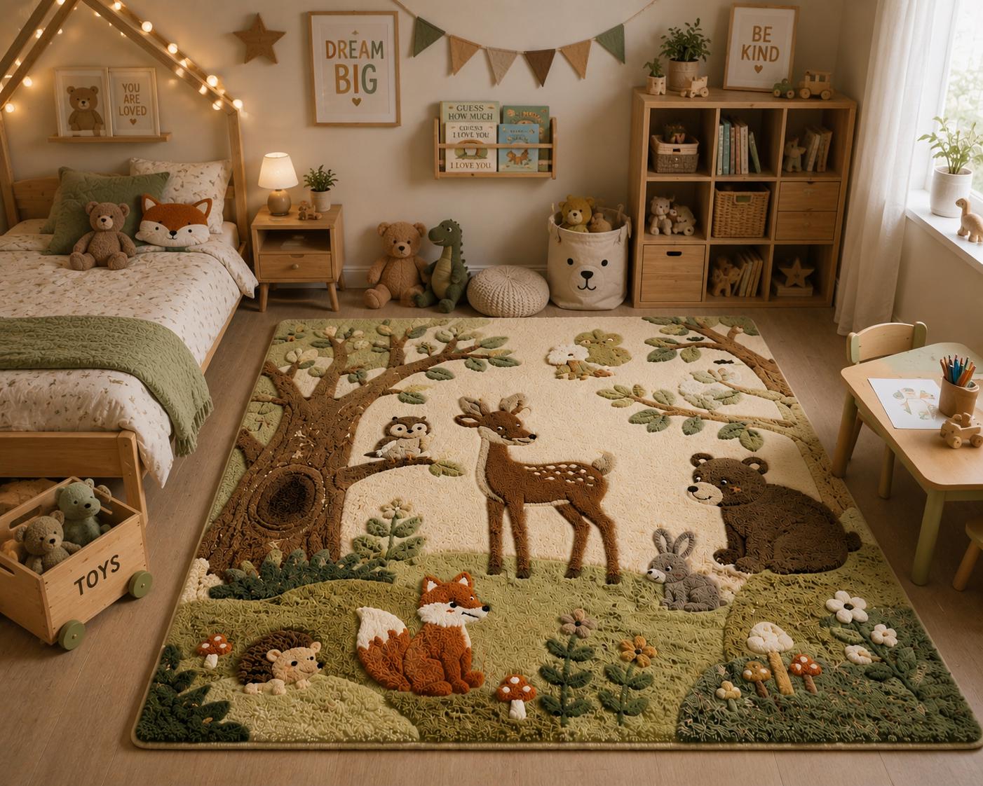 Woodland Animals Tufted Rug – Forest Nature Nursery Area Carpet Luxury ...