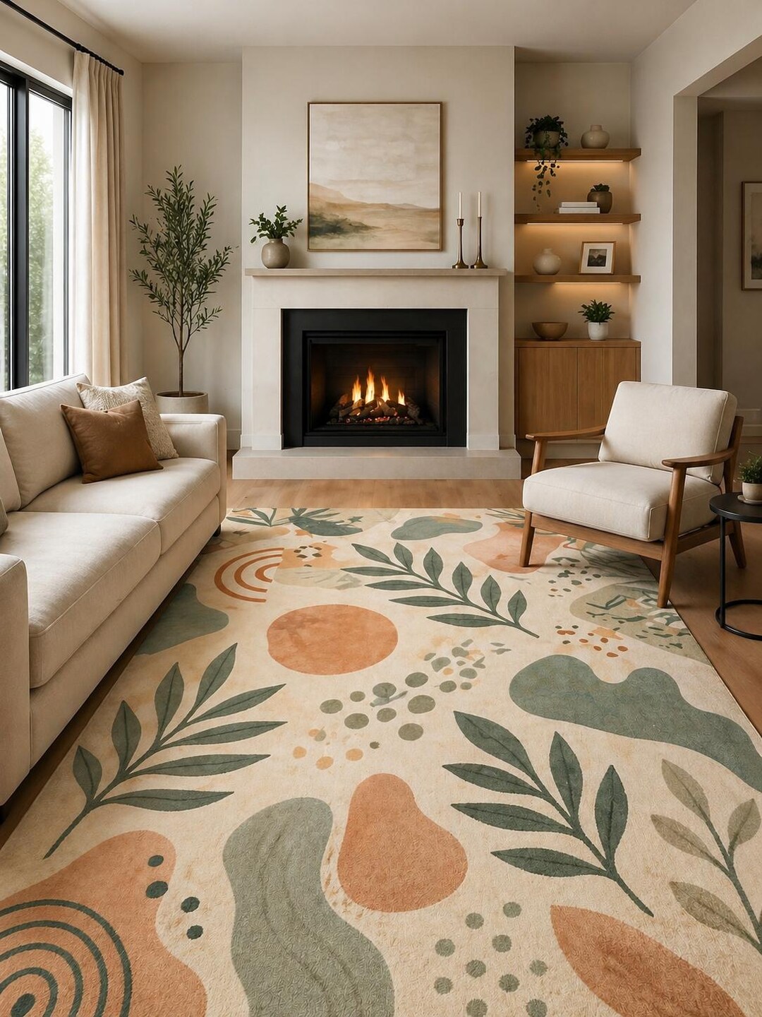 Hand Tufted Wool Rug, Abstract Botanical Earth Tone Boho Area Rug - Etsy