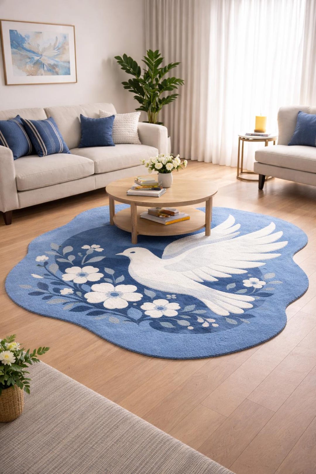 Peaceful Large Rug Peaceful Dove Floral Round Area Rug for Living Room - Etsy