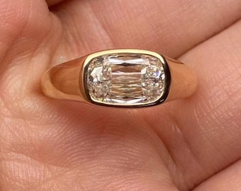 2ct Criss Cut Lab Grown Diamond Engagement Ring | 14K Yellow Gold Bezel Set | Wide Cigar Band Solitaire | IGI Certified | Type IIa Bridal