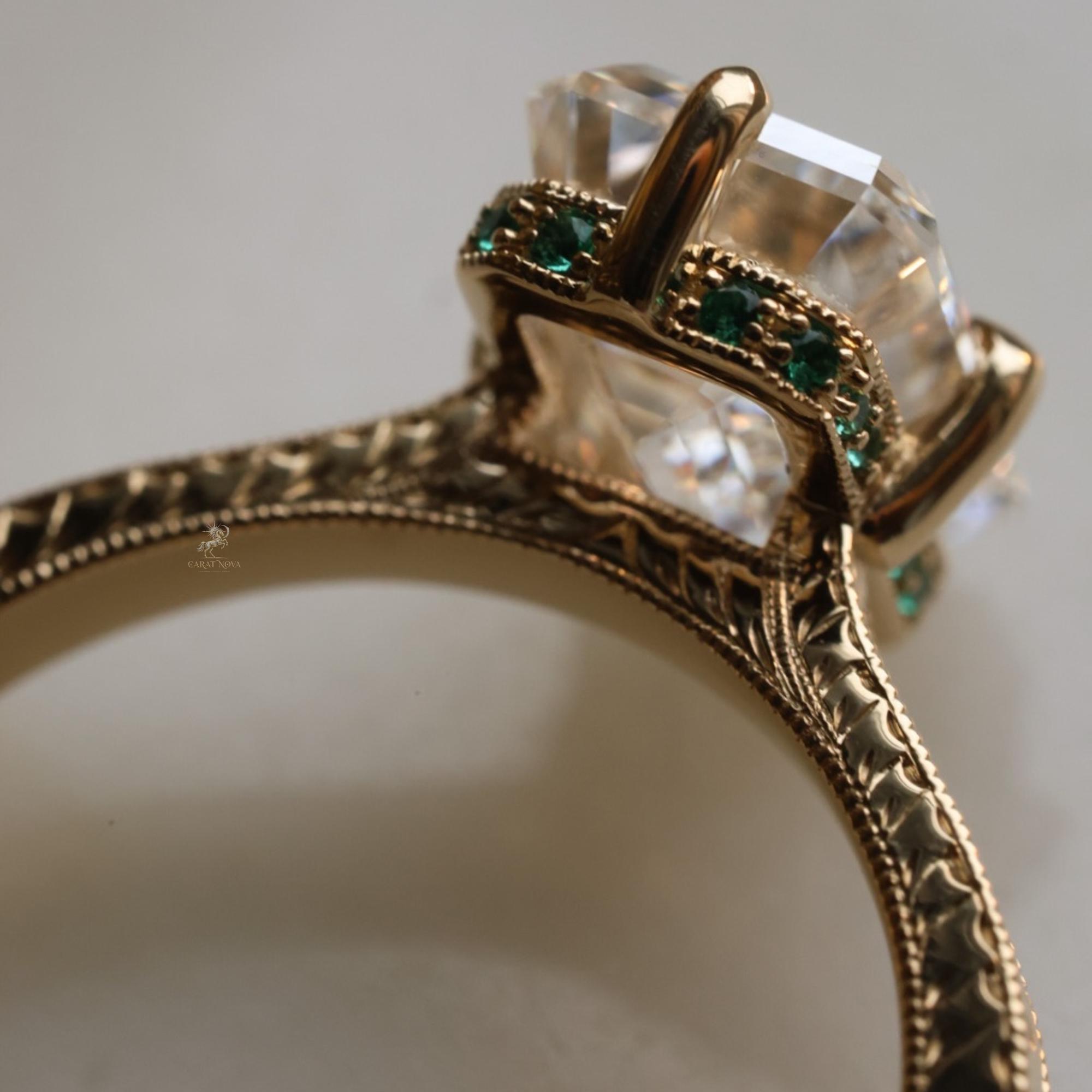 3ct Emerald Cut Lab Grown Diamond Engagement Ring | Yellow Gold ...