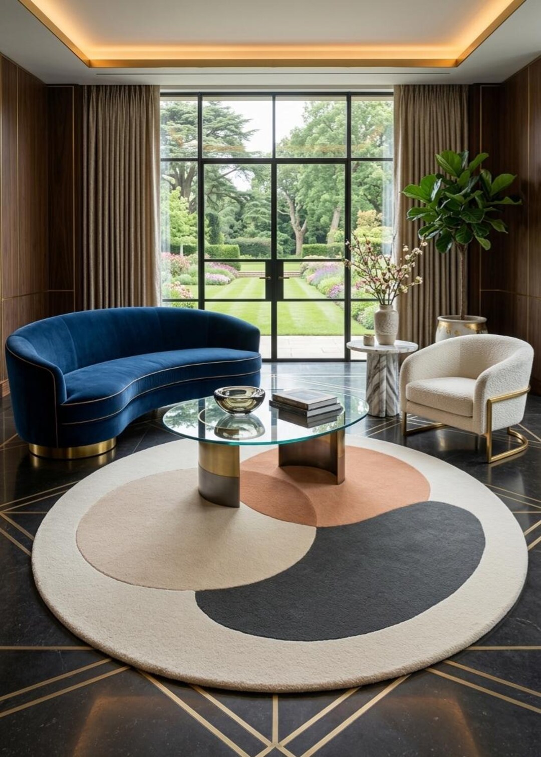 Hand Tufted Wool Round Rug, Blue Cream Geometric Modern Area Rug - Etsy