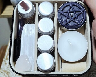 Mini Travel Altar with Herbs, Crystals, Candles, and Oil
