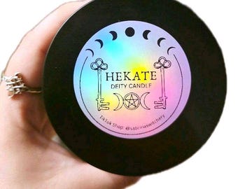 Hekate Deity Candle, 8 oz All Natural Soy Wax, Cotton Wick, Real Crystals & Herbs
