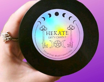 Hekate Deity Candle, 8 oz All Natural Soy Wax, Cotton Wick, Real Crystals & Herbs