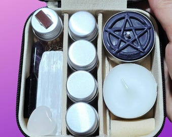 Mini Travel Altar with Herbs, Crystals, Candles, and Oil