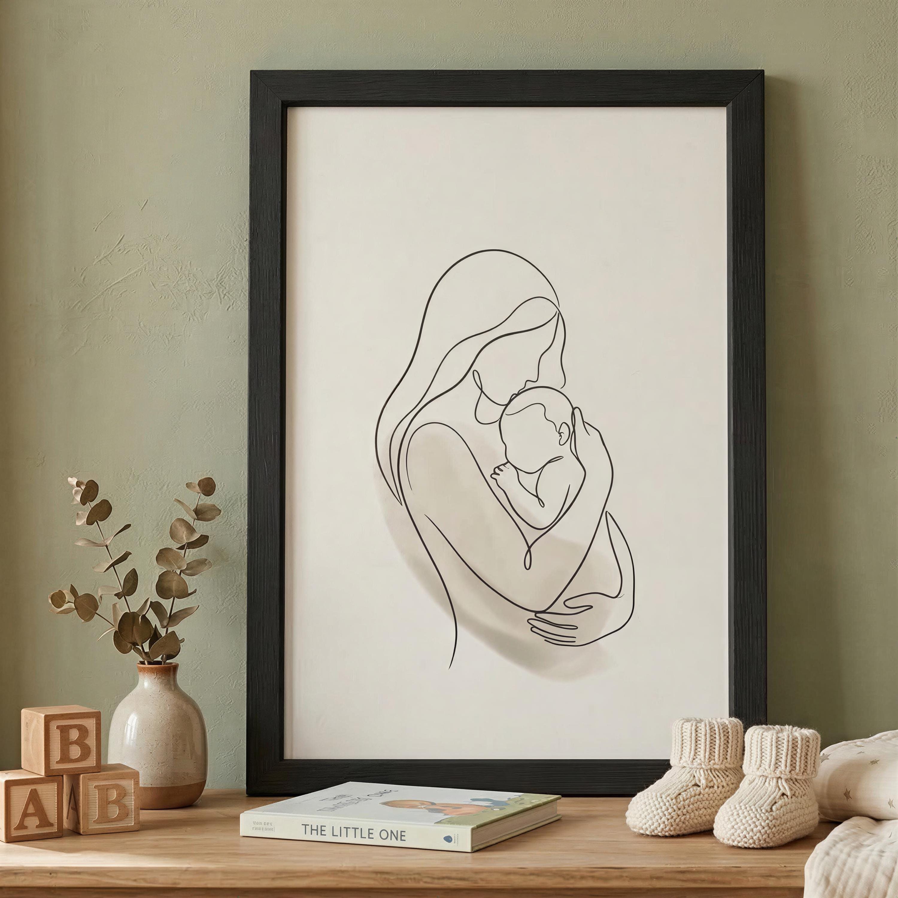 Mother and Baby Line Art Print – Minimalist Nursery Wall Art – New Mom ...