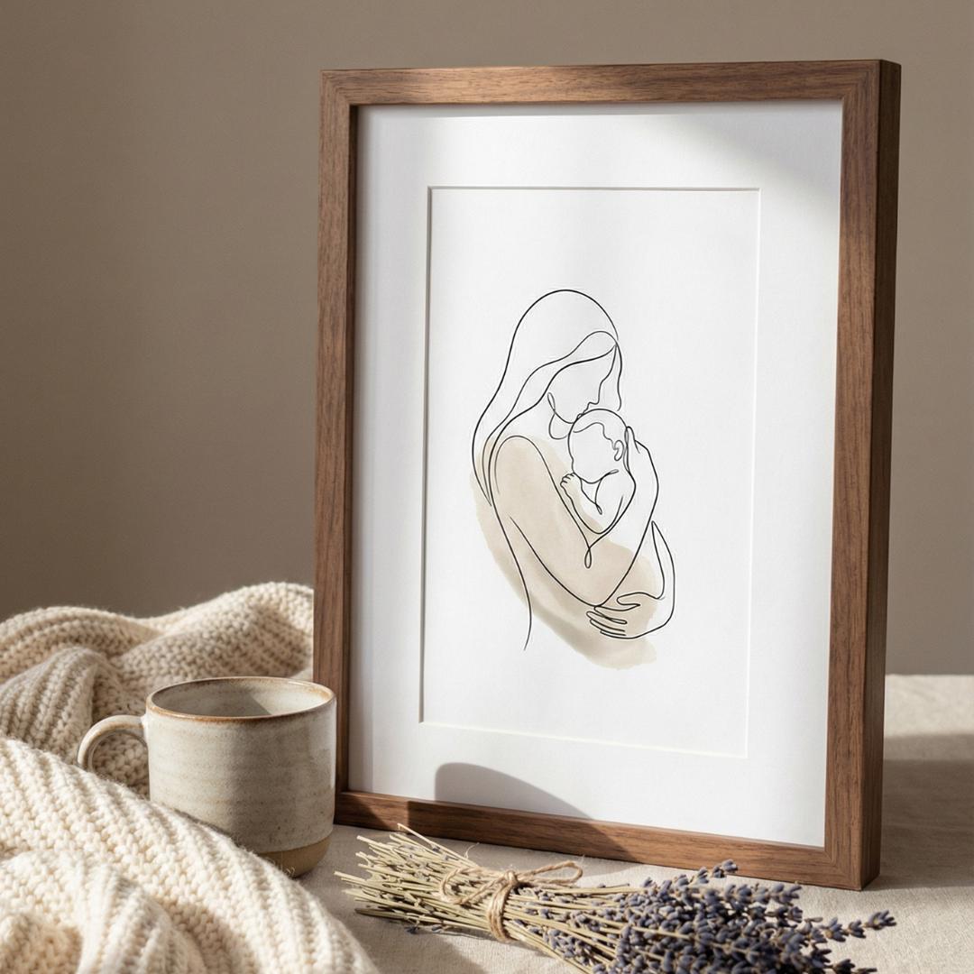 Mother and Baby Line Art Print – Minimalist Nursery Wall Art – New Mom ...