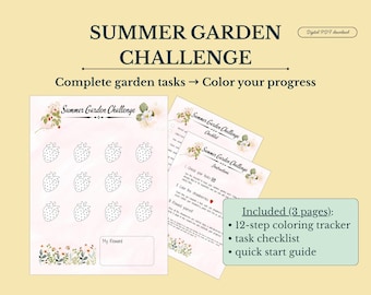 Sommer Garten Challenge Tracker | Erdbeere Färbung PDF, Garten Motivation zum Ausdrucken (Digitaler Download)
