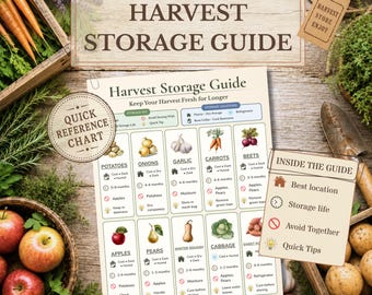 Harvest Storage Guide Printable | Vegetable Storage Chart for Root Cellar, Pantry Storage Reference PDF | A4 & US Letter