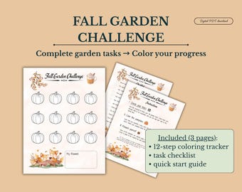 Garten-Herausforderungs-Tracker für den Herbst | Checkliste für die Gartenarbeit im Herbst, Saisonale Aufgabenplanung, Gartenmotivation zum Ausdrucken