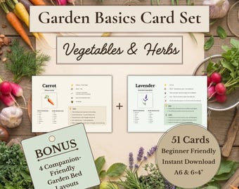 Garten-Basics-Paket | Gemüse- und Kräuterkarten, Pflanzanleitungen für Mischkulturen, Garten-Referenzmaterialien zum Ausdrucken