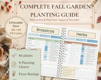 Gartenratgeber für den Herbst (zum Ausdrucken) | Was pflanzt man im Herbst? | Gemüse-, Kräuter-, Blumen- und Obstübersicht | Frosttoleranztabelle | A4, A5, Letter