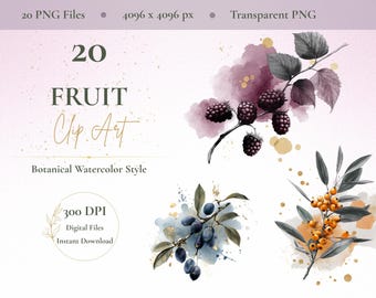 Botanische Aquarell Früchte Clip Art, Beeren, Garten Designs (Digitaler Download)