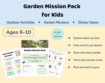 Kinder Schnitzeljagd im Freien, Gartenaktivitätspaket, Natur-Arbeitsblätter, Aufkleberspiel (6-10 Jahre)
