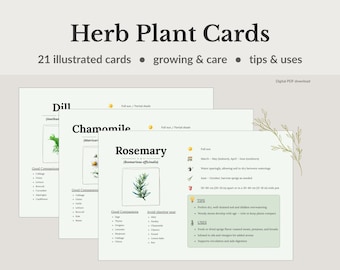 Illustrated Herb Cards | Growing, Care, Reference, Companion Planting, Uses (PDF Download)