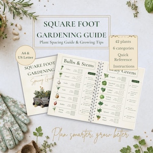 Square Foot Gardening Guide Printable, Plant Spacing Chart, Raised Bed Planner, Vegetable & Herb Growing Reference, Garden Cheat Sheet PDF image 1