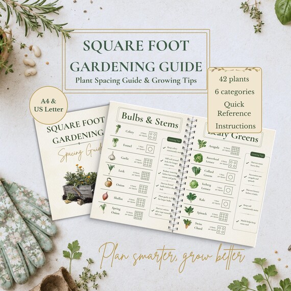 Square Foot Gardening Guide Printable, Plant Spacing Chart, Raised Bed Planner, Vegetable & Herb Growing Reference, Garden Cheat Sheet PDF