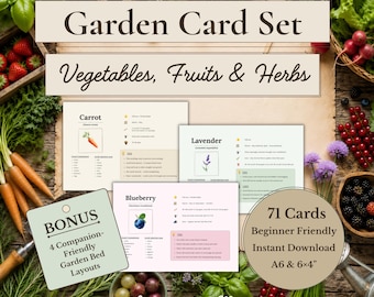 Gartenpflanzenkarten-Set | Anleitungen für Gemüse, Kräuter und Obstanbau | Druckbare Gartenreferenz | 71 Karten (PDF)
