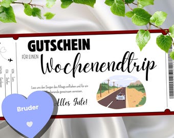 Voucher for a weekend city break | Cool gift idea for brother | Flight/travel voucher | Customizable printable PDF