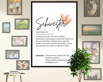 Definition SISTER Poster A4 | Loving Gift Idea for Birthday or Christmas | Instant PDF Template Download | Last Minute Gift