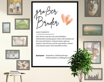 Big Brother Definition Poster A4 | Lovely Gift Idea for Birthdays or Christmas | Instant PDF Template Download | Last Minute Gift