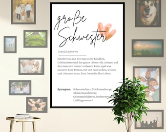 Definition BIG SISTER Poster A4 | Loving Gift Idea for Birthday or Christmas | Instant PDF Template Download | Last Minute Gift