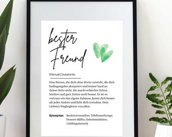 BEST FRIEND Definition Poster A4 | Lovely Gift Idea for Birthdays and Christmases | Instant PDF Template Download | Last Minute Gift