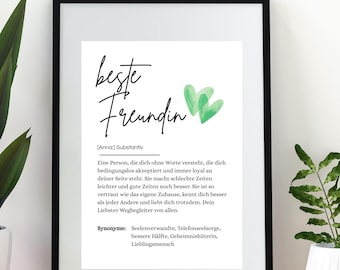 BEST FRIEND Definition Poster A4 | Loving Gift Idea for Birthdays and Christmases | Instant PDF Template Download | Last Minute Gift