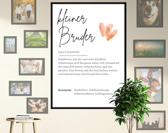 Definition of Little Brother Poster A4 | Lovely Gift Idea for Birthday or Christmas | Instant PDF Template Download | Last Minute Gift