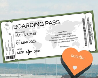 Carta d’Imbarco Buono per Tua Sorella – Voucher Viaggio PDF Stampabile | Idea Regalo Originale Esperienza | Biglietto Volo Personalizzato