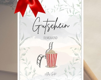 Movie Night Gift Certificate – Cozy Date Idea | Quality Time Together | Gift for Partner or Best Friend | Series Night | Digital Download