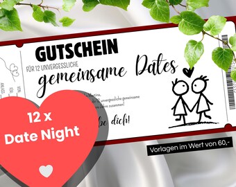 12 Date Ideas for Couples | Coupon Book for Partners | Gift for Boyfriend or Girlfriend | Anniversary Gift | Birthday Gift | Digital Download