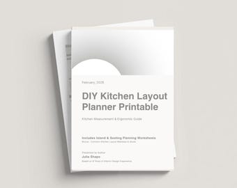キッチンレイアウトプランナー（PDF）、アイランドと座席ガイド付きリフォーム計画ワークシート