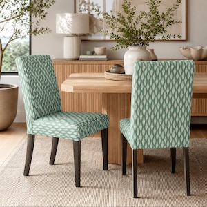 Prêt à expédier – Lot de 2 housses de chaises de salle à manger à motif de feuilles vert sauge – Compatibles avec les chaises Ikea Henriksdal (UE/AU et modèles USA/Canada antérieurs à 2009)
