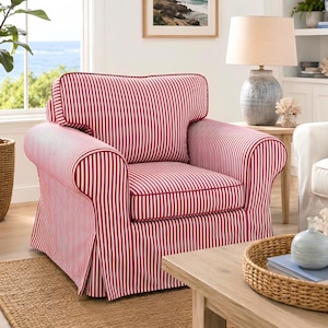 pink ticking fabric chair