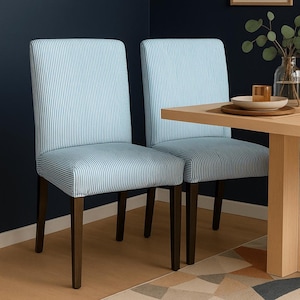 Ready To Ship - Blue Ticking Stripe Dining Chair Slipcovers – Set of 2 – Compatible with IKEA Henriksdal (USA/CAN Size)