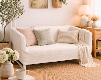 Pokrowiec z bouclé w kolorze naturalnym białym – kompatybilny z sofą IKEA Knopparp (2-osobową)