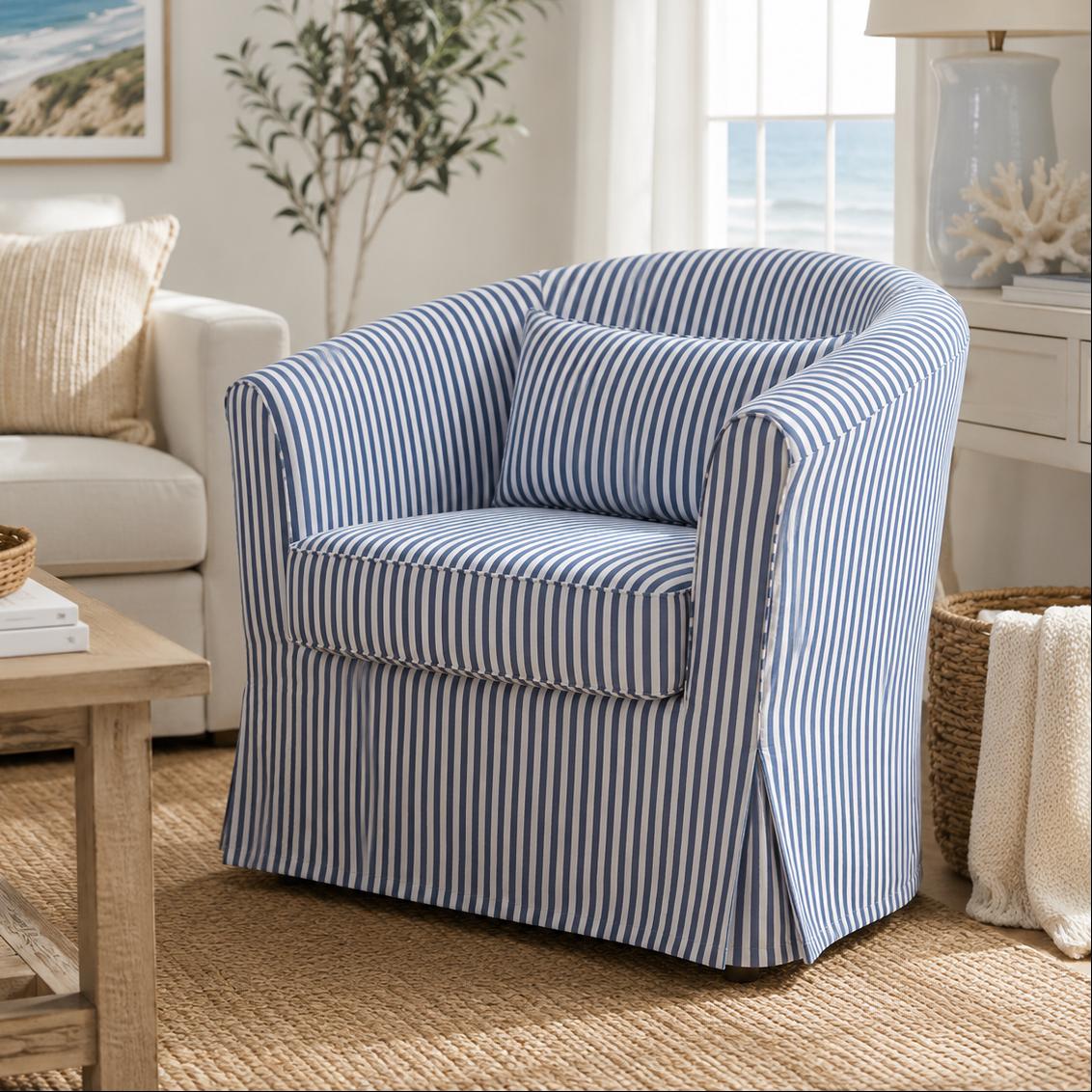 slipcover ticking fabric chair
