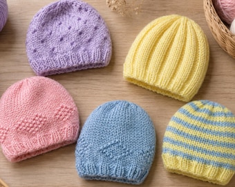 Patrón de tejido 5 en 1 para gorro de bebé con fotos / Gorro fácil para principiantes (Descarga digital en PDF)