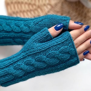 KNITTING PATTERN - Easy Fingerless Gloves Cable Knitting Pattern Basic Winter Mitten Hand Warmers Instant Digital Download PDF