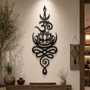 Indoor Zen Lotus Meditation Sign,Moon Spiritual Room Decor,Rustic Yoga Studio Lotus Metal Wall Art,Unalome Sacred Lotus Wall Sign,Zen Decor