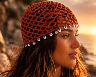Patrón de gorro de malla a crochet en PDF, patrón de gorro de playa de verano a crochet, gorro bohemio a crochet con borde de cuentas, patrón de gorro ligero de algodón