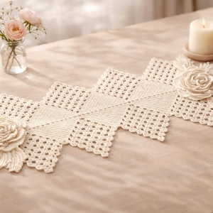 Crochet Table Runner Pattern, Floral Lace, Rose Design, Beginner Friendly (PDF Download) image 1